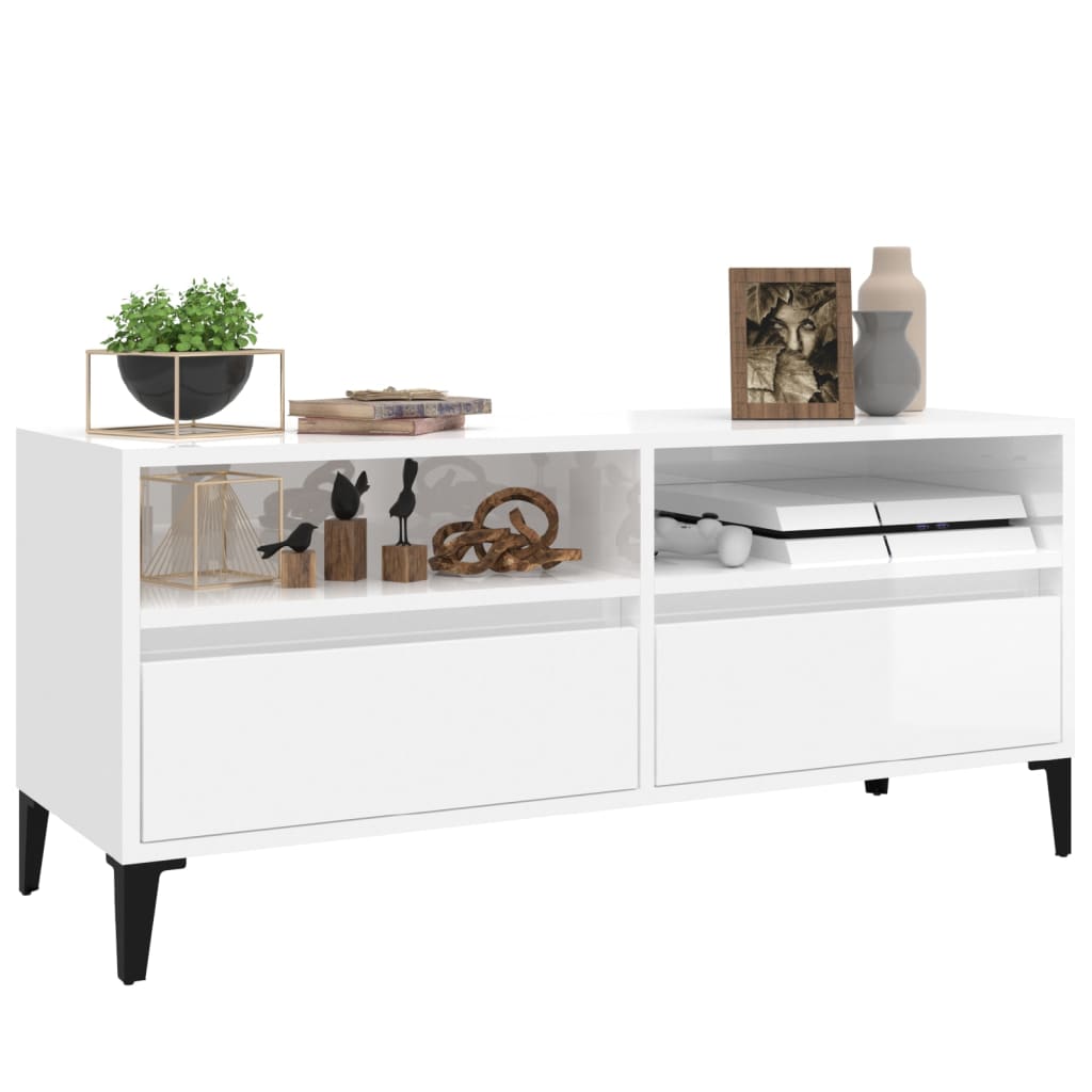 Tv Skříňka Bílá Vysoký Lesk 100X34,5X44,5 Cm Kompozitní Dřevo Bílá S Vysokým Leskem