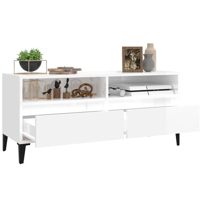 Tv Skříňka Bílá Vysoký Lesk 100X34,5X44,5 Cm Kompozitní Dřevo Bílá S Vysokým Leskem