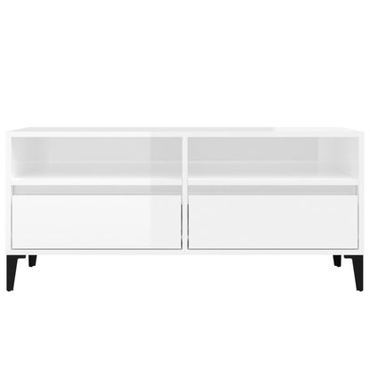 Tv Skříňka Bílá Vysoký Lesk 100X34,5X44,5 Cm Kompozitní Dřevo Bílá S Vysokým Leskem
