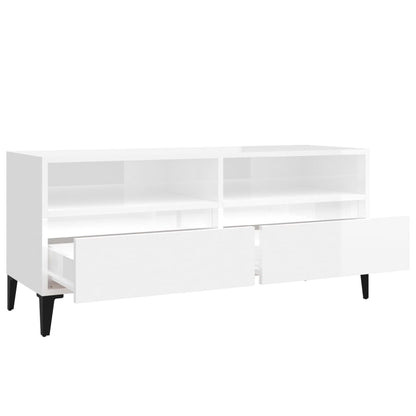 Tv Skříňka Bílá Vysoký Lesk 100X34,5X44,5 Cm Kompozitní Dřevo Bílá S Vysokým Leskem