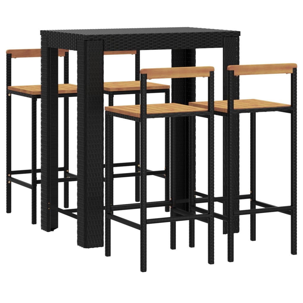 5Dílný Zahradní Barový Set Černý Polyratan A Masivní Akácie