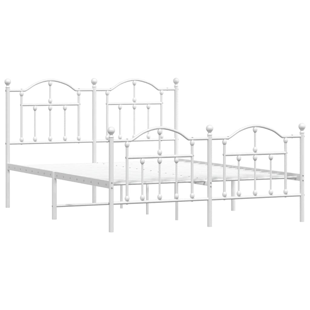 Kovový Rám Postele S Hlavovým A Nožním Čelem Bílý 150 X 200 Cm