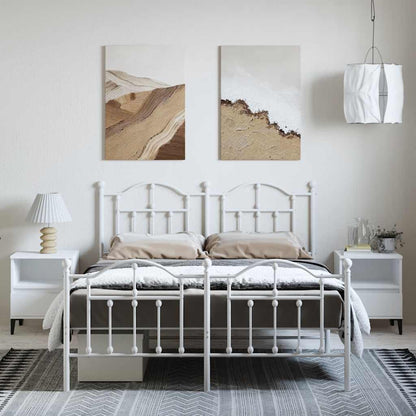 Kovový Rám Postele S Hlavovým A Nožním Čelem Bílý 150 X 200 Cm
