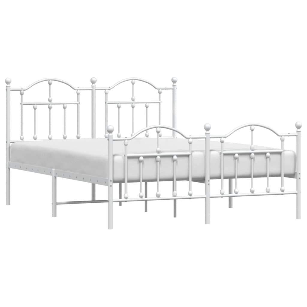 Kovový Rám Postele S Hlavovým A Nožním Čelem Bílý 150 X 200 Cm