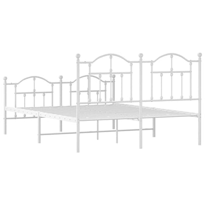 Kovový Rám Postele S Hlavovým A Nožním Čelem Bílý 150 X 200 Cm