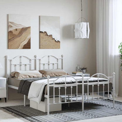 Kovový Rám Postele S Hlavovým A Nožním Čelem Bílý 150 X 200 Cm