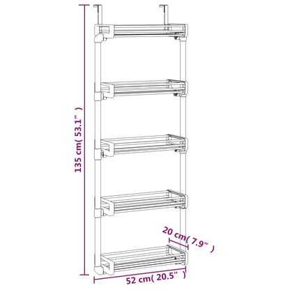 Dveřní Organizér S 5 Policemi 52 X 20 X 135 Cm Hliník