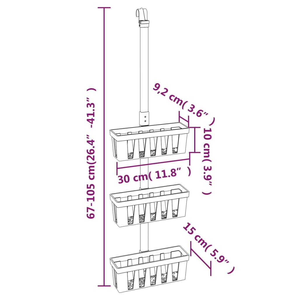 Závěsná Police Do Sprchy 30 X 15 × (67–105) Cm Hliník