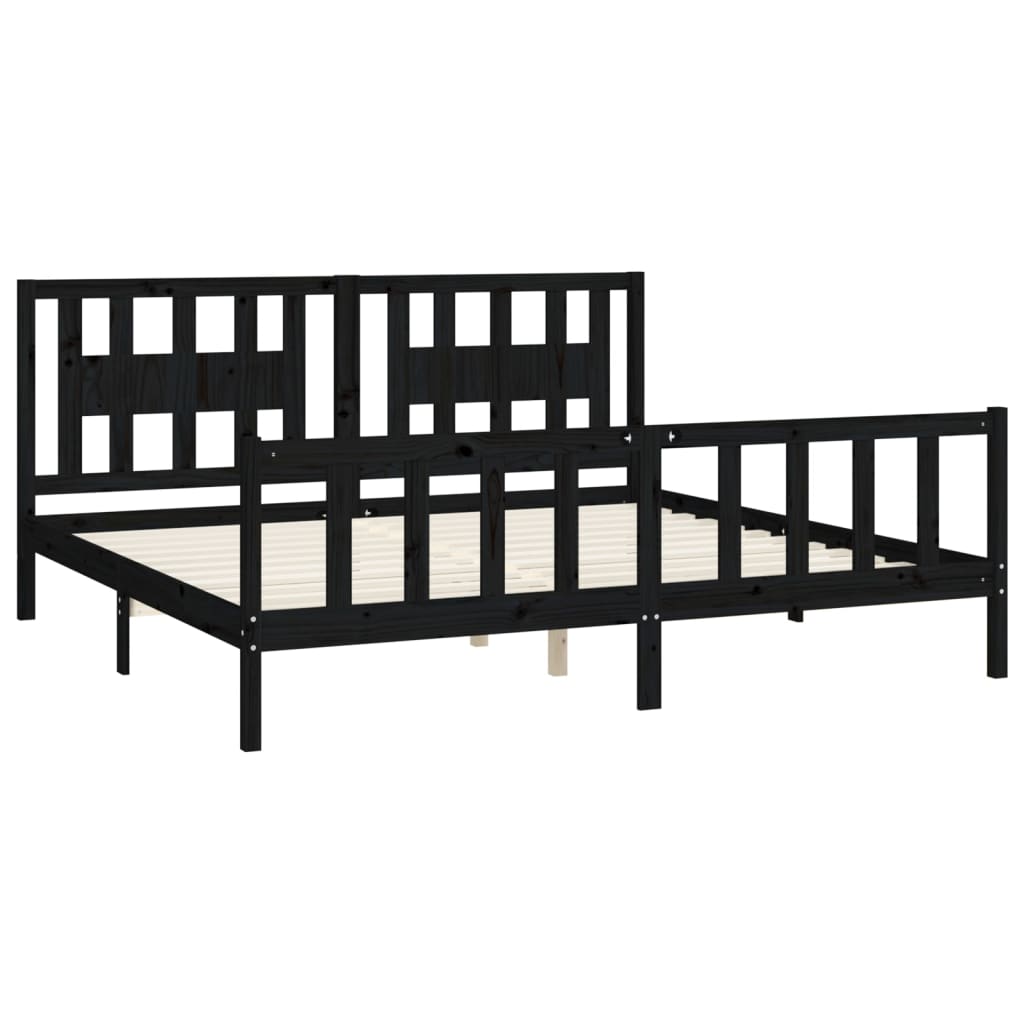 Rám Postele S Čelem Černý Masivní Borové Dřevo 200 X 200 Cm