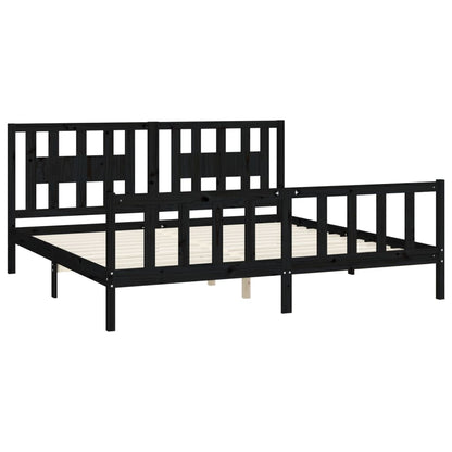 Rám Postele S Čelem Černý Masivní Borové Dřevo 200 X 200 Cm