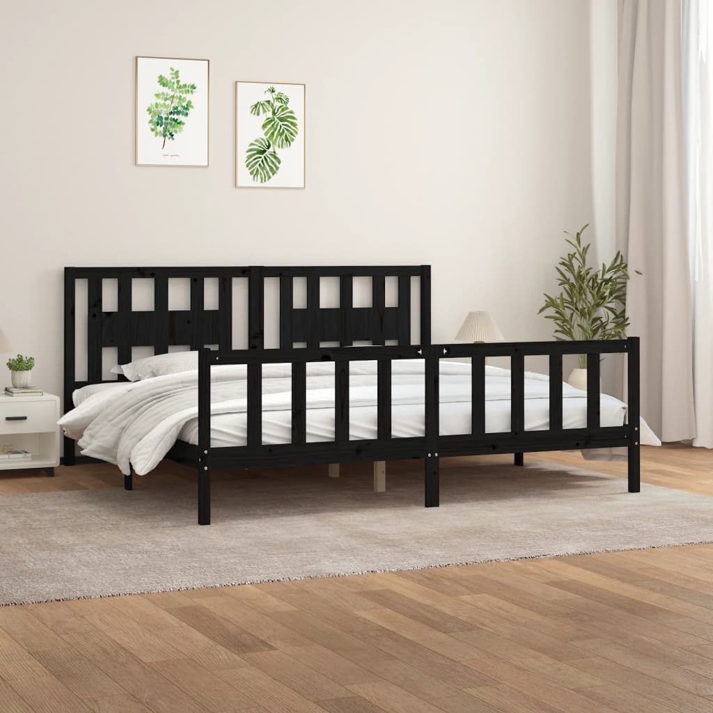 Rám Postele S Čelem Černý Masivní Borové Dřevo 200 X 200 Cm