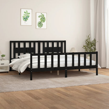 Rám Postele S Čelem Černý Masivní Borové Dřevo 200 X 200 Cm