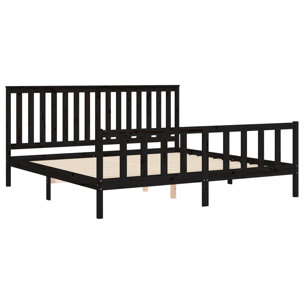 Rám Postele S Čelem Černý 200 X 200 Cm Masivní Borové Dřevo
