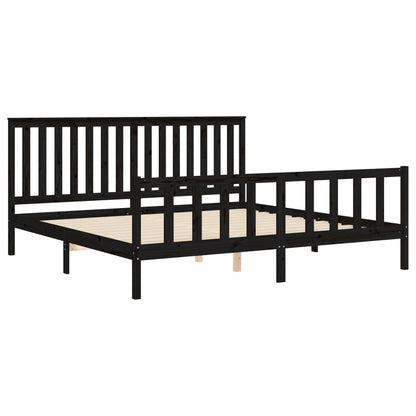Rám Postele S Čelem Černý 200 X 200 Cm Masivní Borové Dřevo