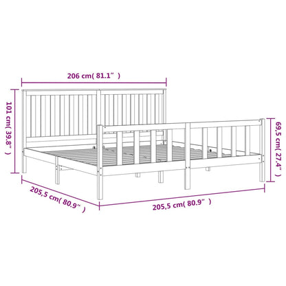 Rám Postele S Čelem Černý 200 X 200 Cm Masivní Borové Dřevo