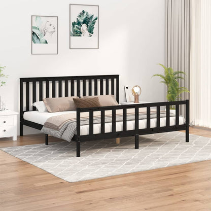 Rám Postele S Čelem Černý 200 X 200 Cm Masivní Borové Dřevo