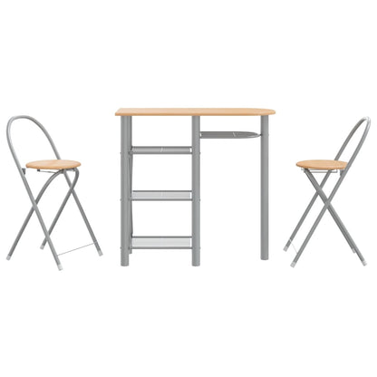 3Dílný Barový Set Šedý A Hnědý Kompozitní Dřevo A Železo