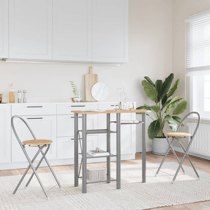 3Dílný Barový Set Šedý A Hnědý Kompozitní Dřevo A Železo