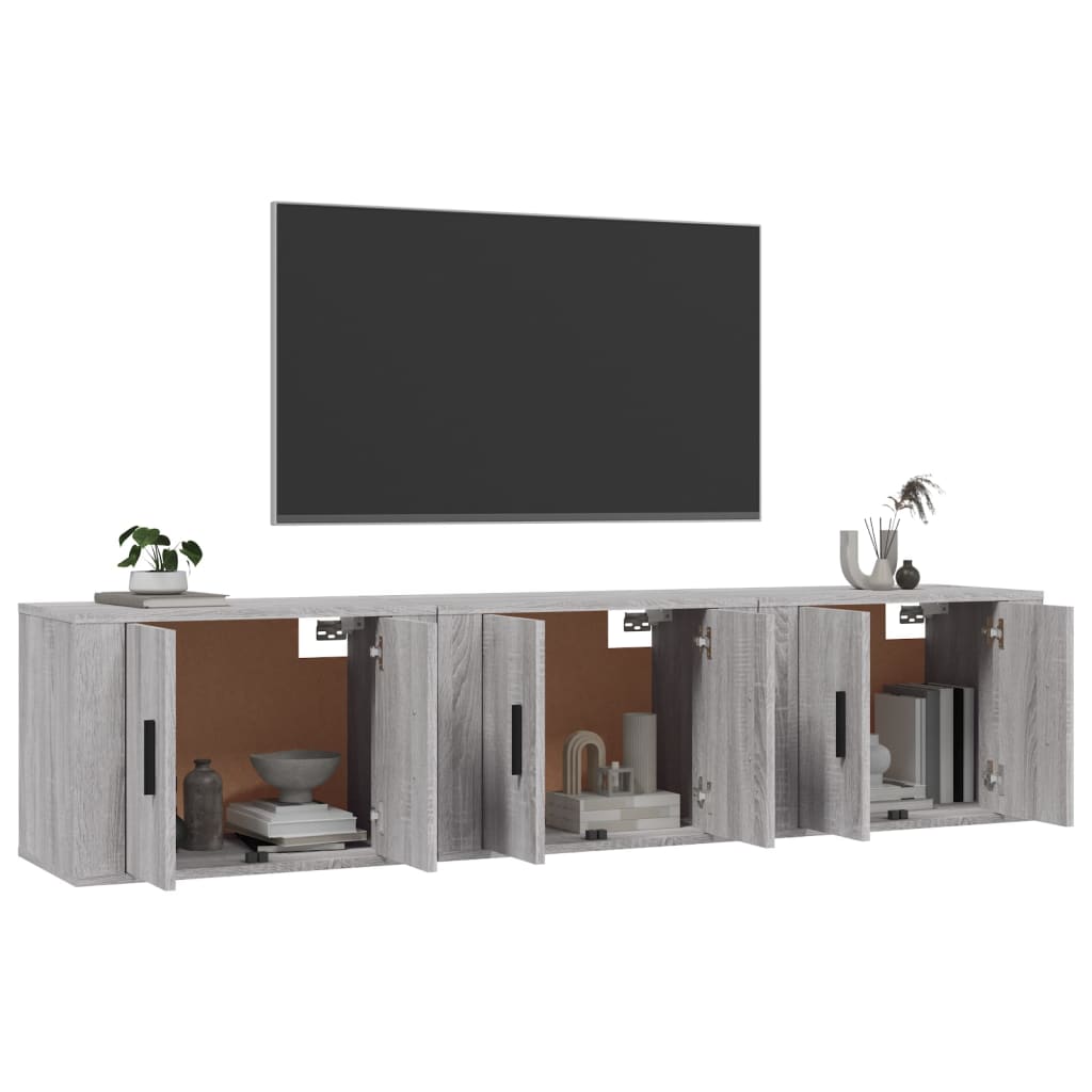 Nástěnné Tv Skříňky 3 Ks Šedé Sonoma 57 X 34,5 X 40 Cm