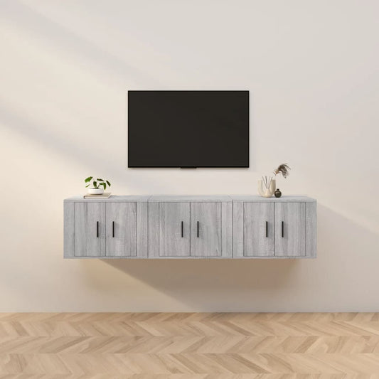 Nástěnné Tv Skříňky 3 Ks Šedé Sonoma 57 X 34,5 X 40 Cm