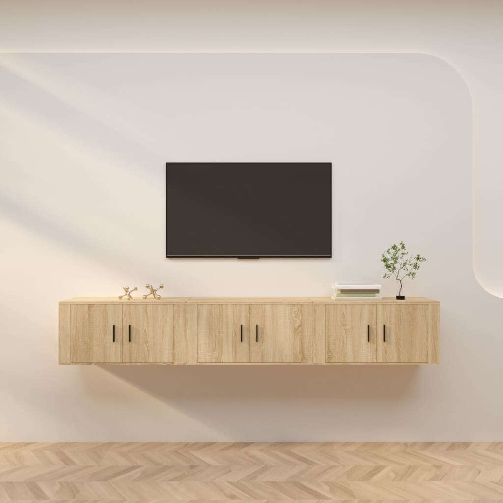 Nástěnné Tv Skříňky 3 Ks Dub Sonoma 80 X 34,5 X 40 Cm