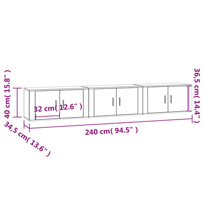 Nástěnné Tv Skříňky 3 Ks Betonově Šedé 80 X 34,5 X 40 Cm