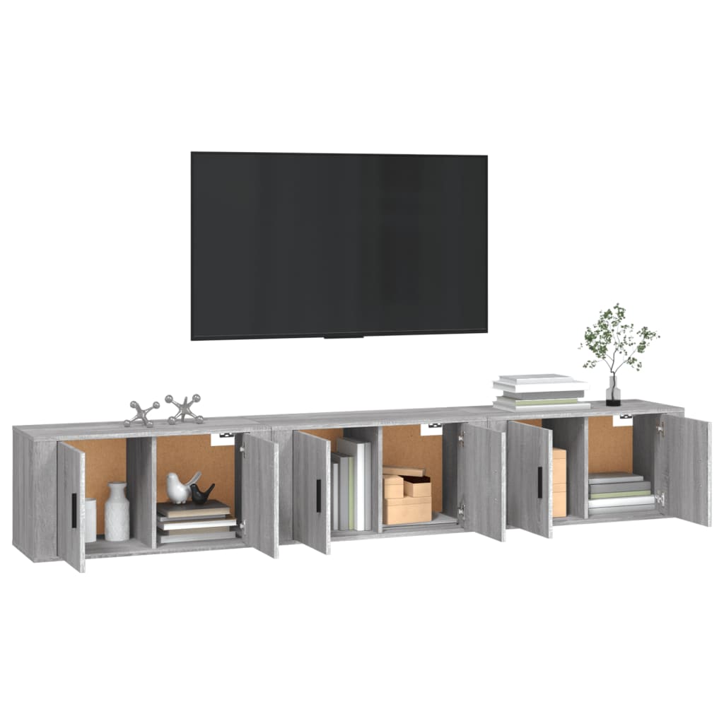 Nástěnné Tv Skříňky 3 Ks Šedé Sonoma 80 X 34,5 X 40 Cm