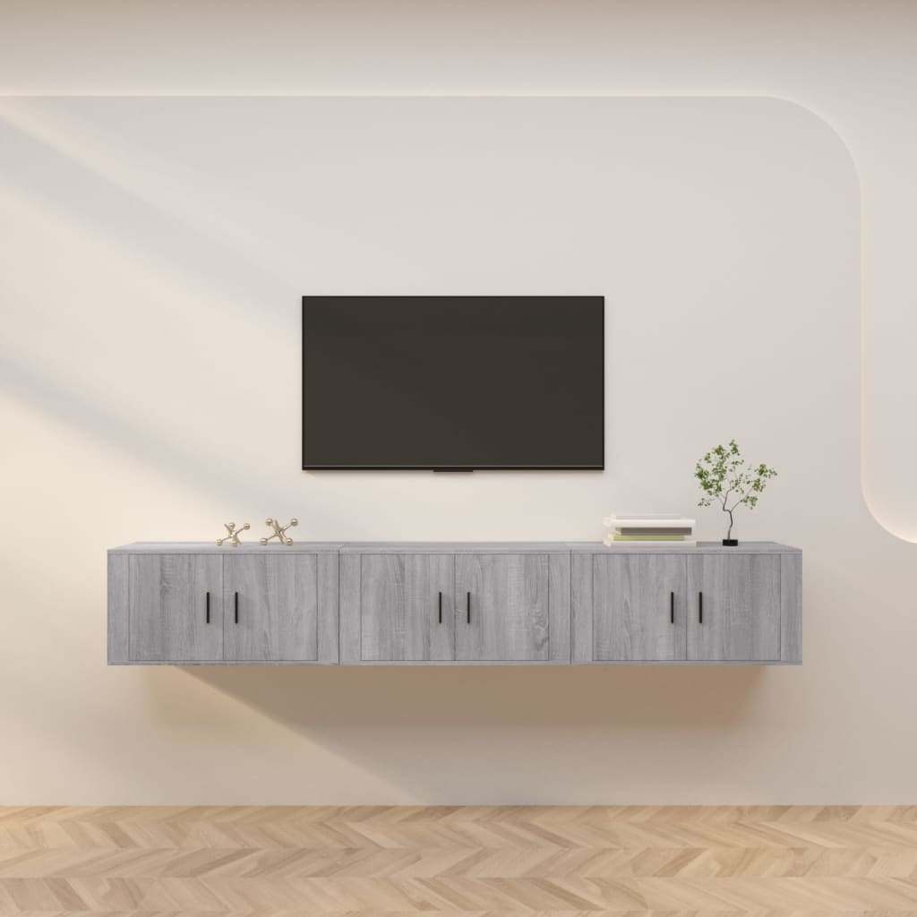 Nástěnné Tv Skříňky 3 Ks Šedé Sonoma 80 X 34,5 X 40 Cm
