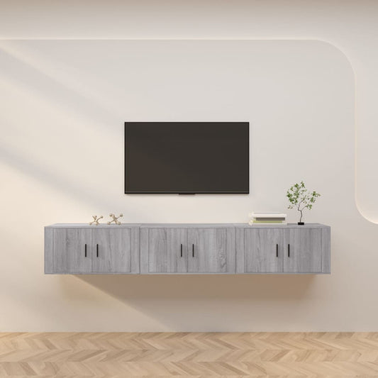 Nástěnné Tv Skříňky 3 Ks Šedé Sonoma 80 X 34,5 X 40 Cm
