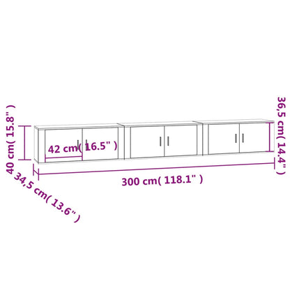 Nástěnné Tv Skříňky 3 Ks Betonově Šedé 100 X 34,5 X 40 Cm