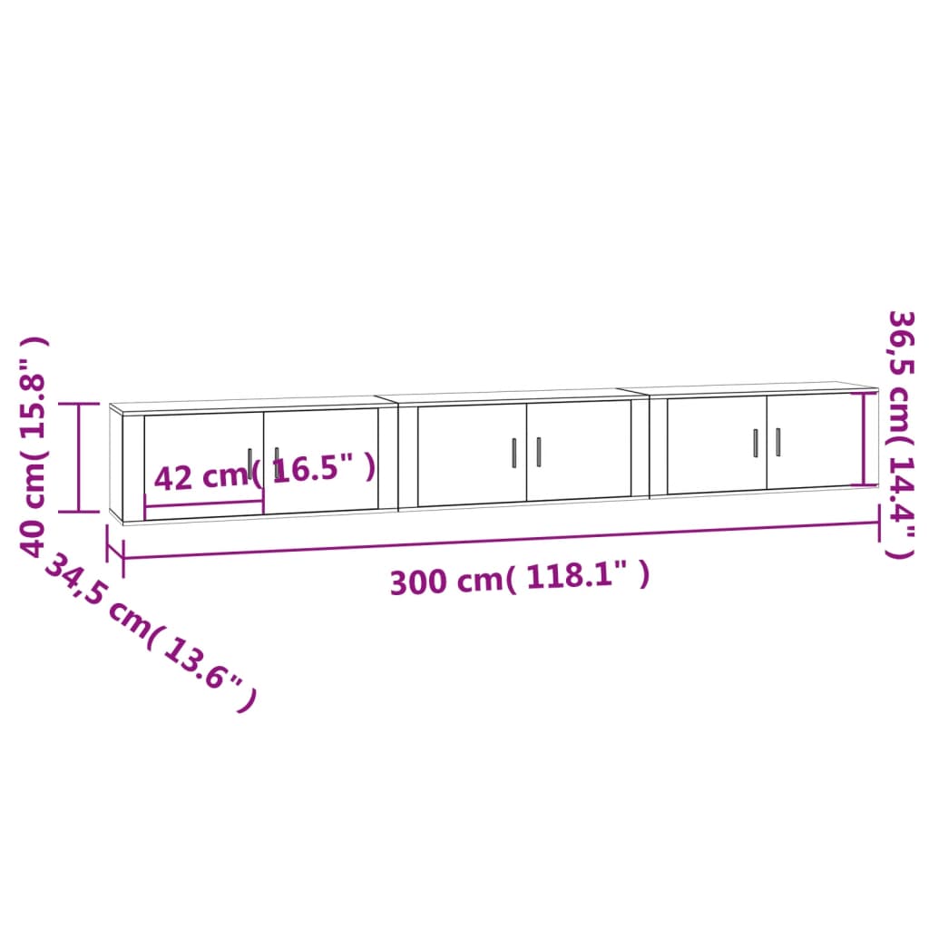 Nástěnné Tv Skříňky 3 Ks Kouřový Dub 100 X 34,5 X 40 Cm