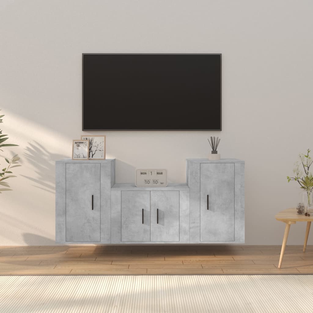 3Dílný Set Tv Skříněk Betonově Šedý Kompozitní Dřevo