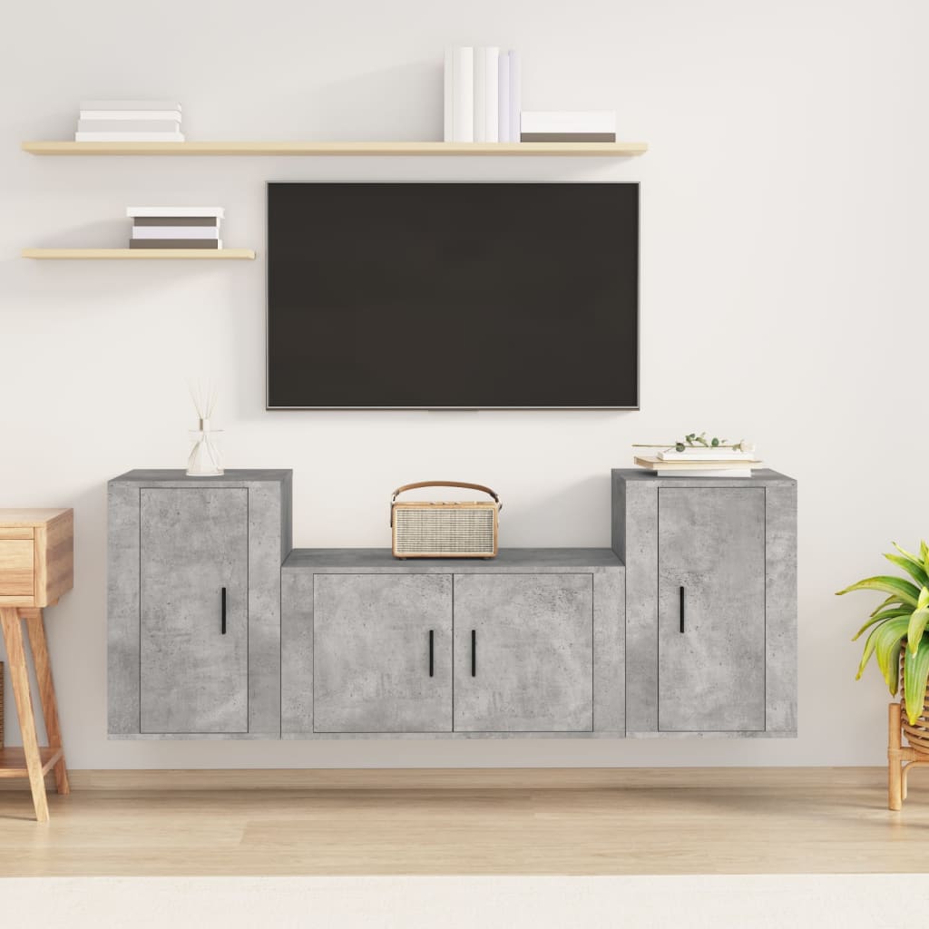 3Dílný Set Tv Skříněk Betonově Šedý Kompozitní Dřevo