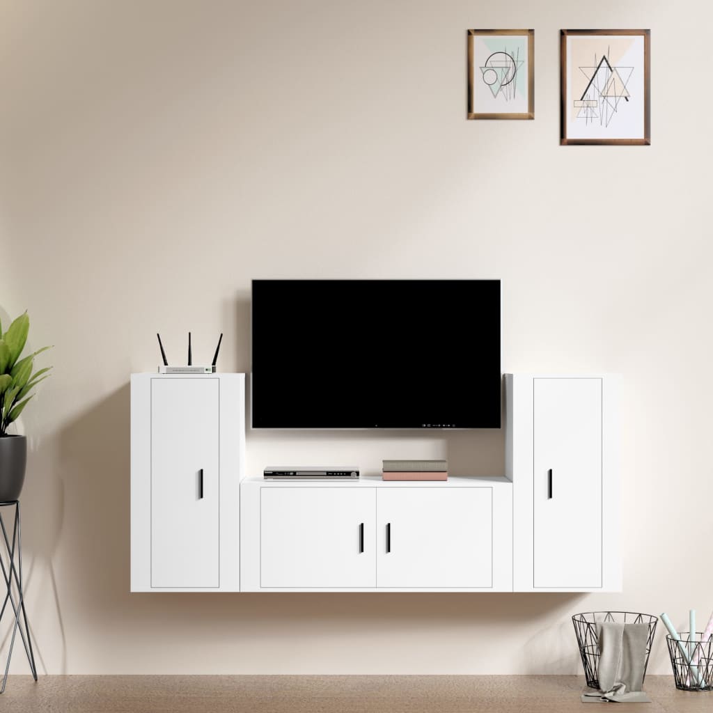 3Dílný Set Tv Skříněk Bílý Kompozitní Dřevo