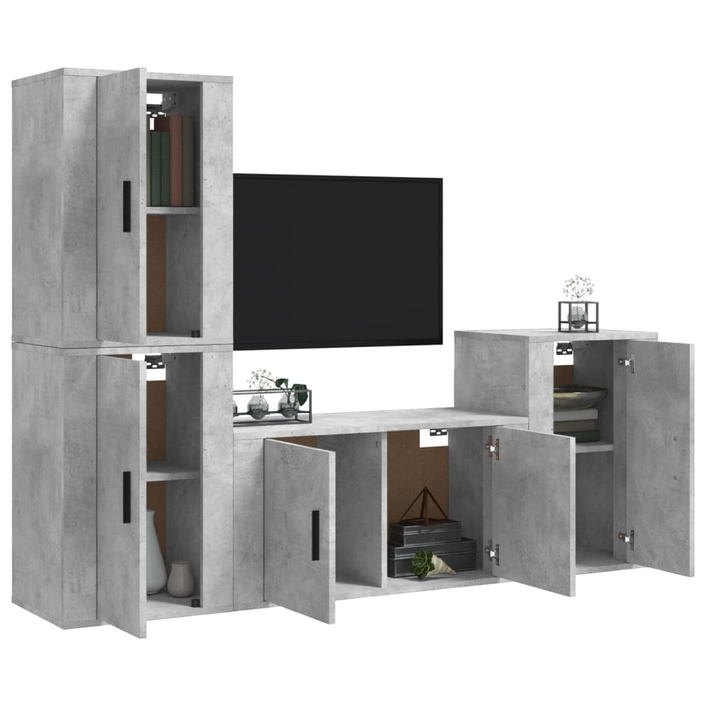 4Dílný Set Tv Skříněk Betonově Šedý Kompozitní Dřevo