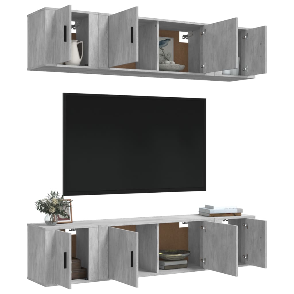 6Dílný Set Tv Skříněk Betonově Šedý Kompozitní Dřevo