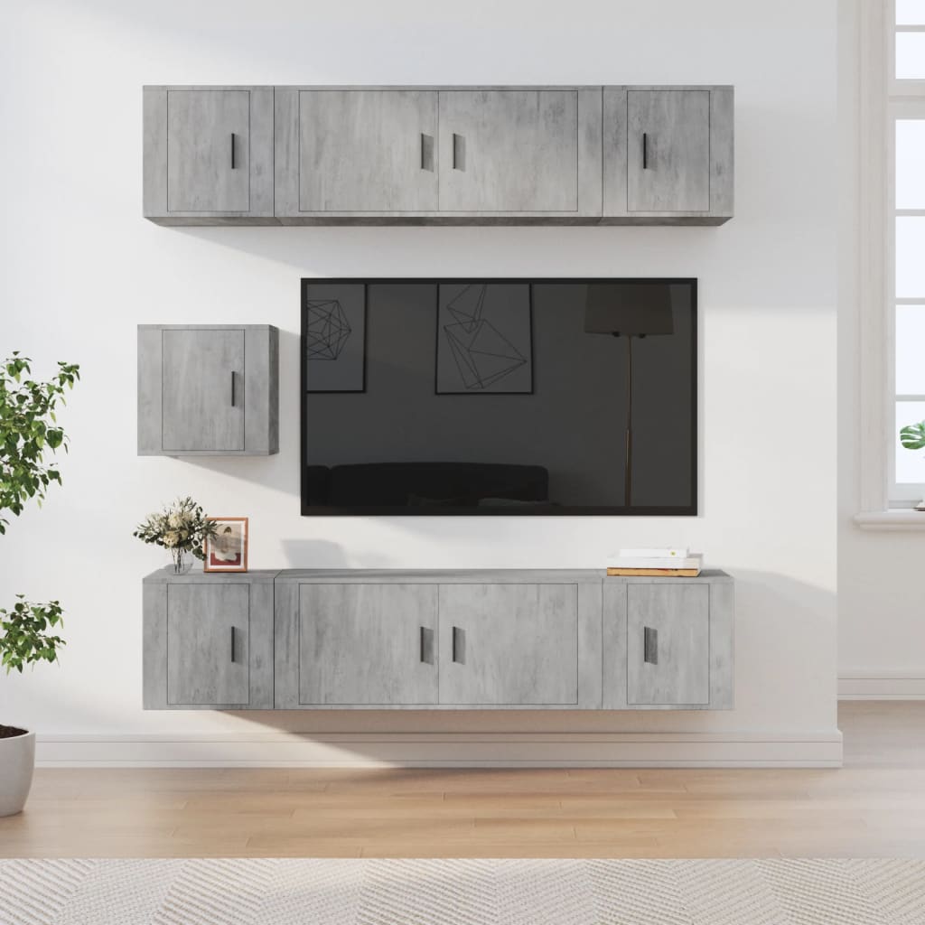 7Dílný Set Tv Skříněk Betonově Šedý Kompozitní Dřevo