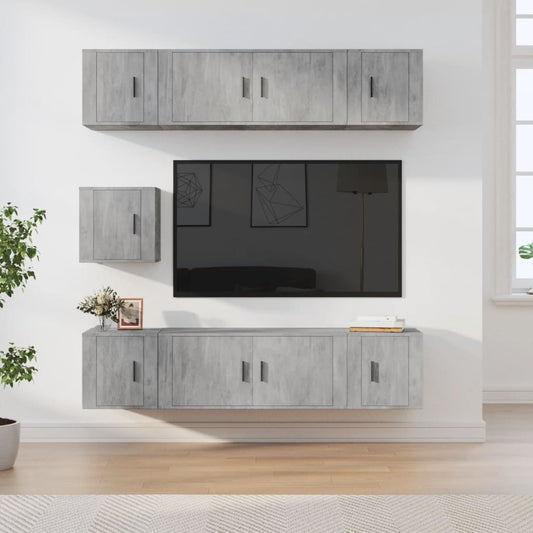 7Dílný Set Tv Skříněk Betonově Šedý Kompozitní Dřevo