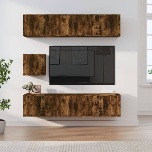 7Dílný Set Tv Skříněk Kouřový Dub Kompozitní Dřevo