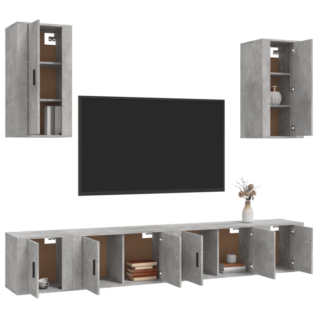 6Dílný Set Tv Skříněk Betonově Šedý Kompozitní Dřevo