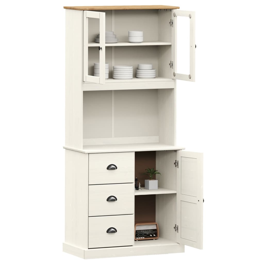 Příborník Vigo Bílý 78 X 40 X 175 Cm Masivní Borové Dřevo
