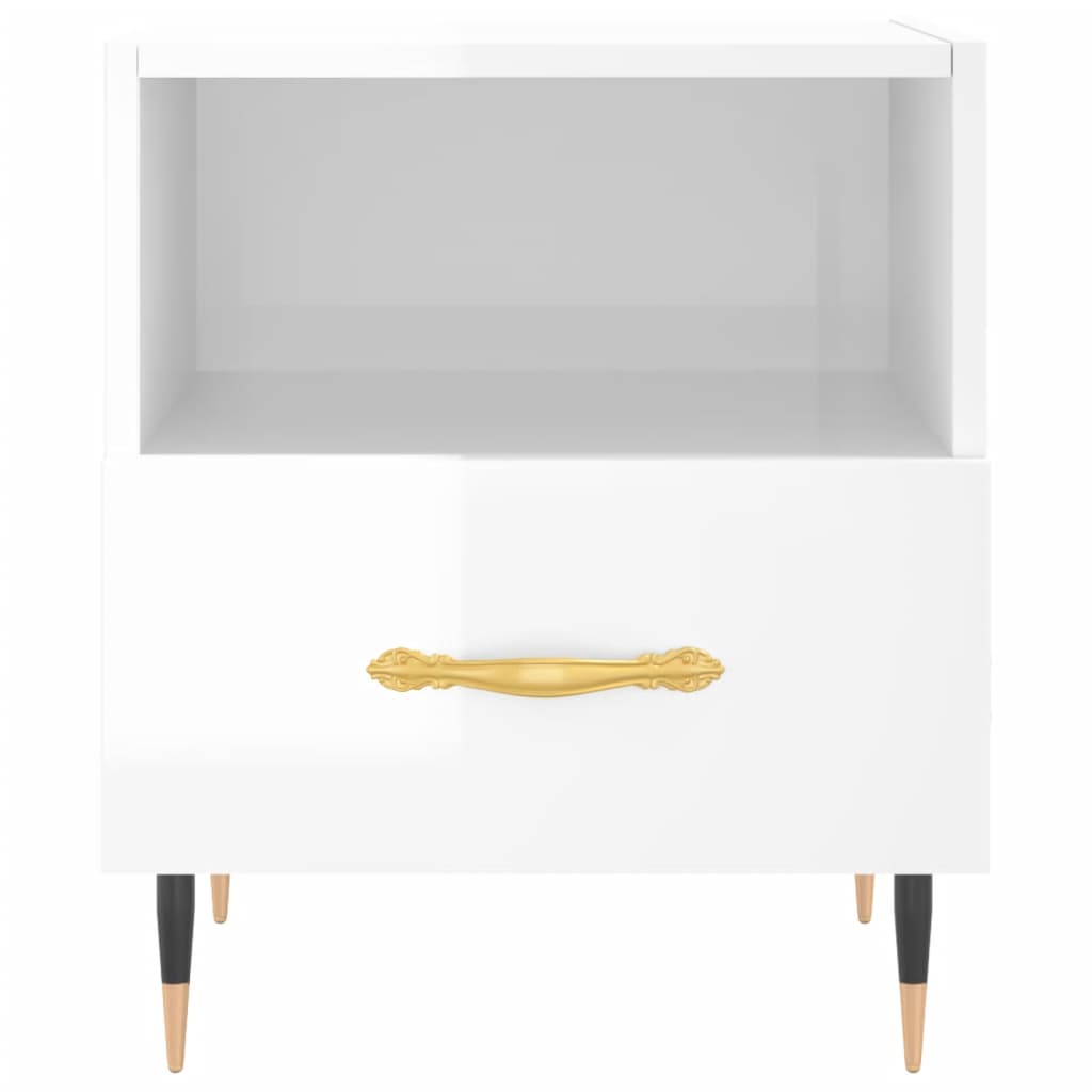 Noční Stolek Bílý Vysoký Lesk 40X35X47,5 Cm Kompozitní Dřevo