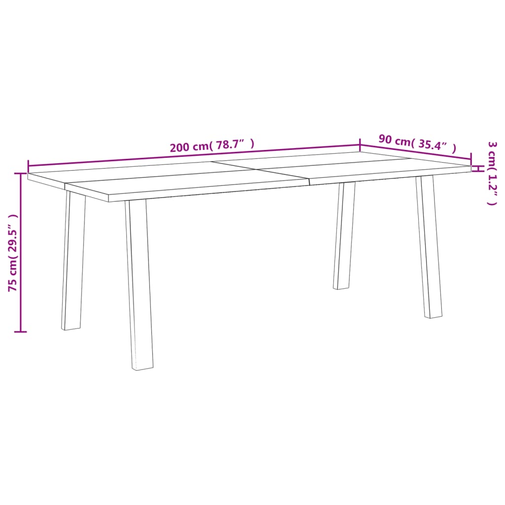 Jídelní Stůl 200 X 90 X 75 Cm Masivní Akáciové Dřevo