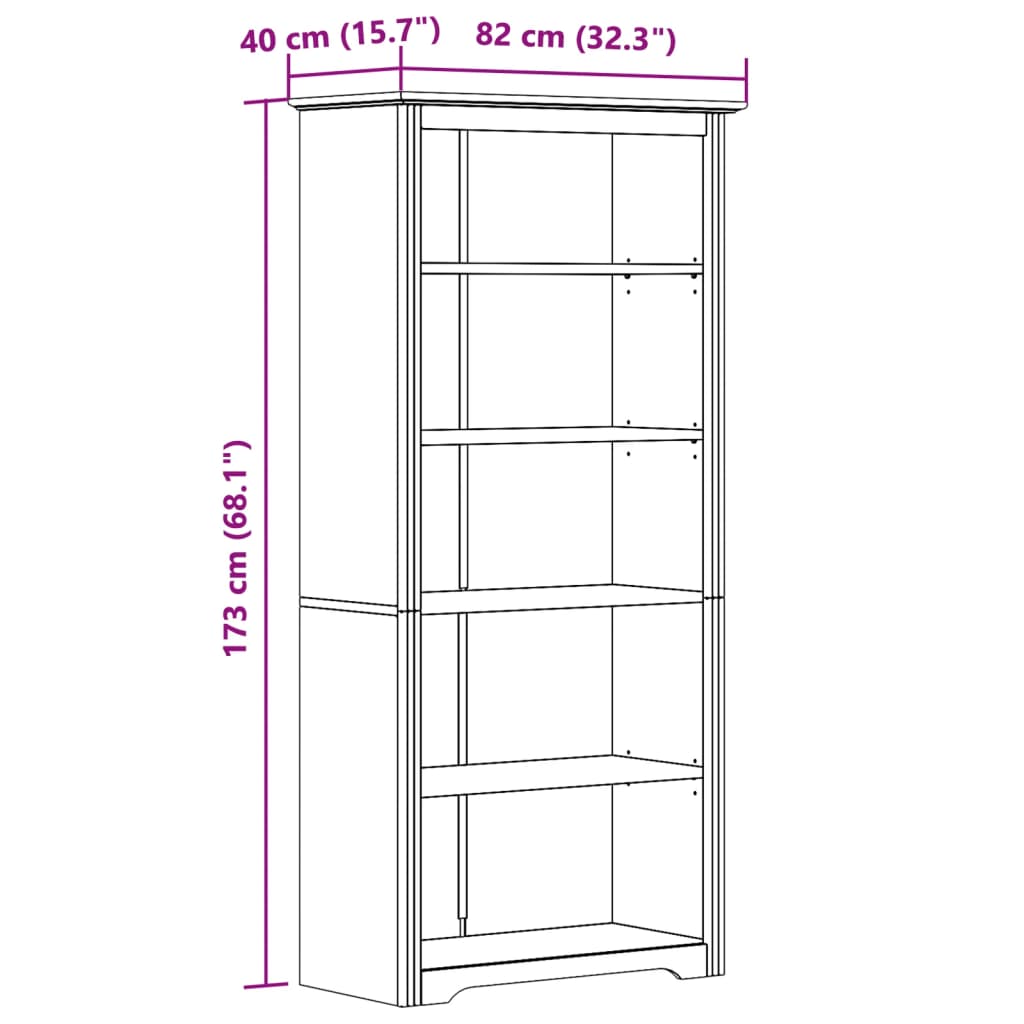 Knihovna Bodo 82X40X173 Cm Masivní Borovice 5Patrová