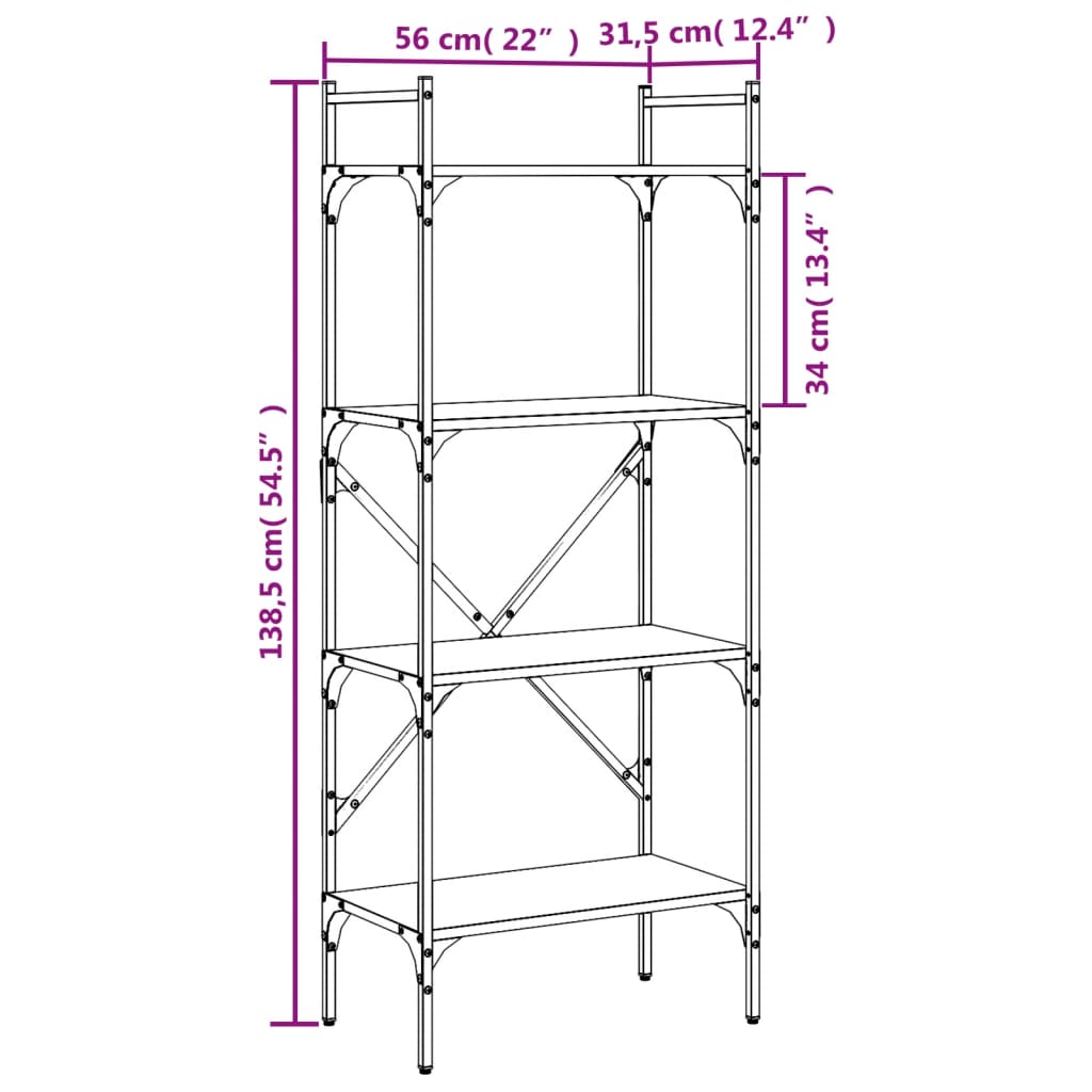 Knihovna Se 4 Policemi 56 X 31,5 X 138,5 Cm Kompozit