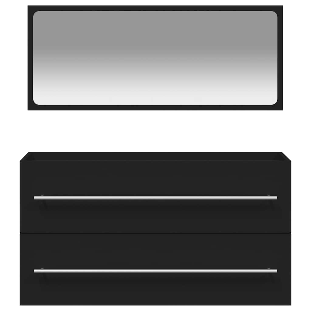 Koupelnová Skříňka Se Zrcadlem Černá Kompozitní Dřevo