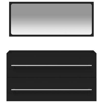 Koupelnová Skříňka Se Zrcadlem Černá Kompozitní Dřevo