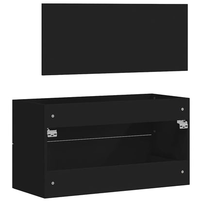 Koupelnová Skříňka Se Zrcadlem Černá Kompozitní Dřevo