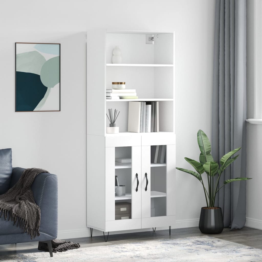 Skříň Highboard Bílá 69,5 X 34 X 180 Cm Kompozitní Dřevo