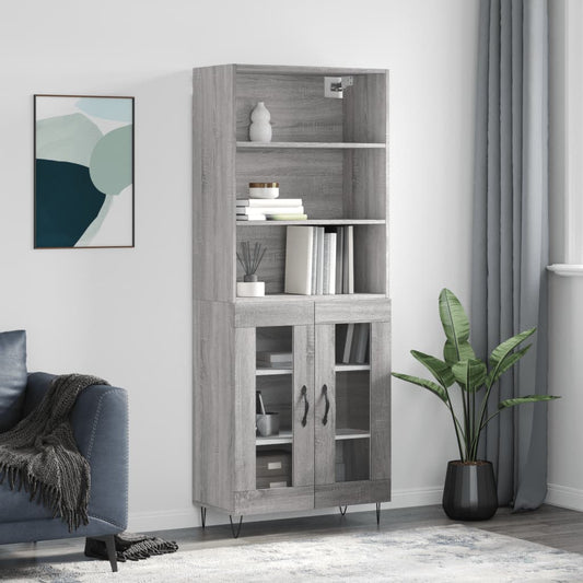 Skříň Highboard Šedá Sonoma 69,5 X 34 X 180 Cm Kompozitní Dřevo
